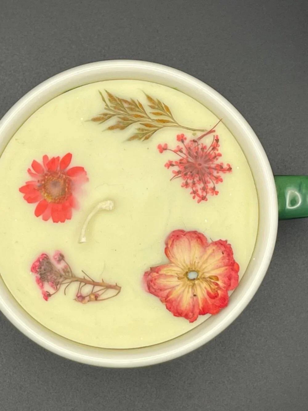 Pressed Botanical Teacup Candle Green Ceramic